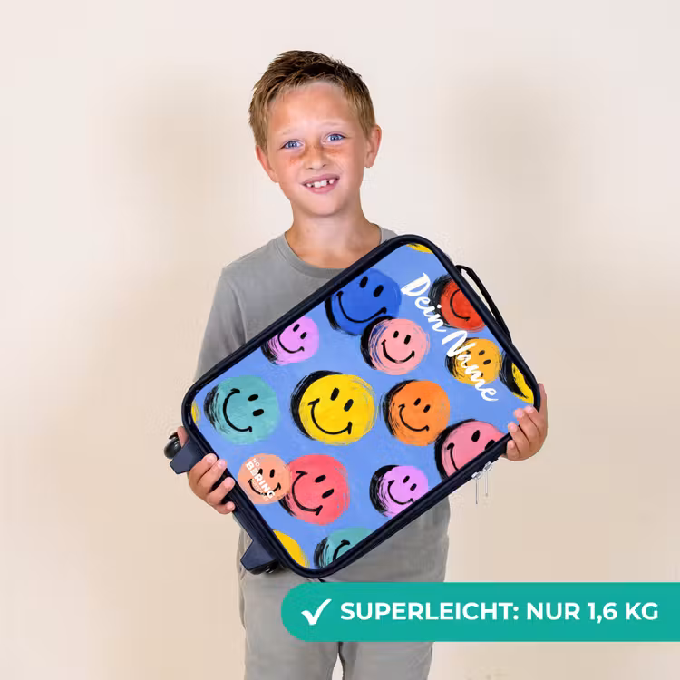 Een speels en kunstzinnig patroon van kleurrijke smileys Kinderkoffer - Zwart klein -sfeer4_DE