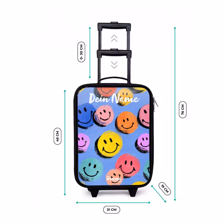Een speels en kunstzinnig patroon van kleurrijke smileys Kinderkoffer - Zwart klein -productfoto_formaten