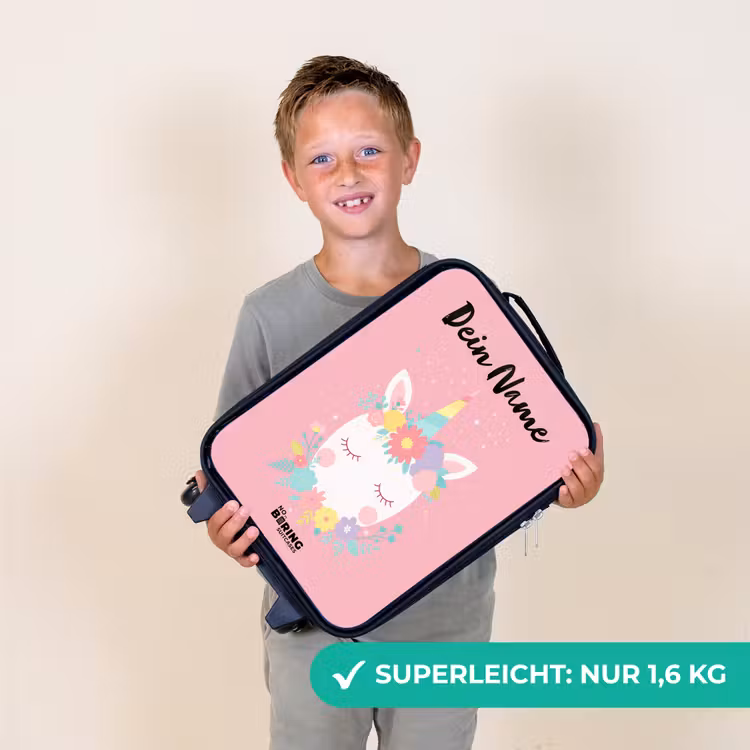 Eenhoorn - Bloemen - Roze Kinderkoffer - Zwart klein -sfeer4_DE