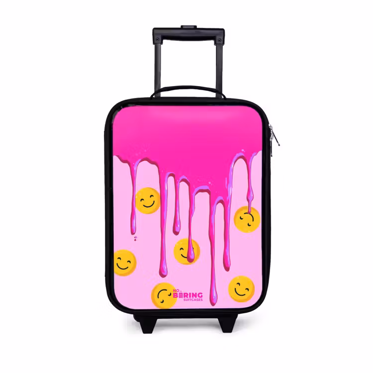 Verf - Smiley - Roze Kinderkoffer - Zwart klein -3d