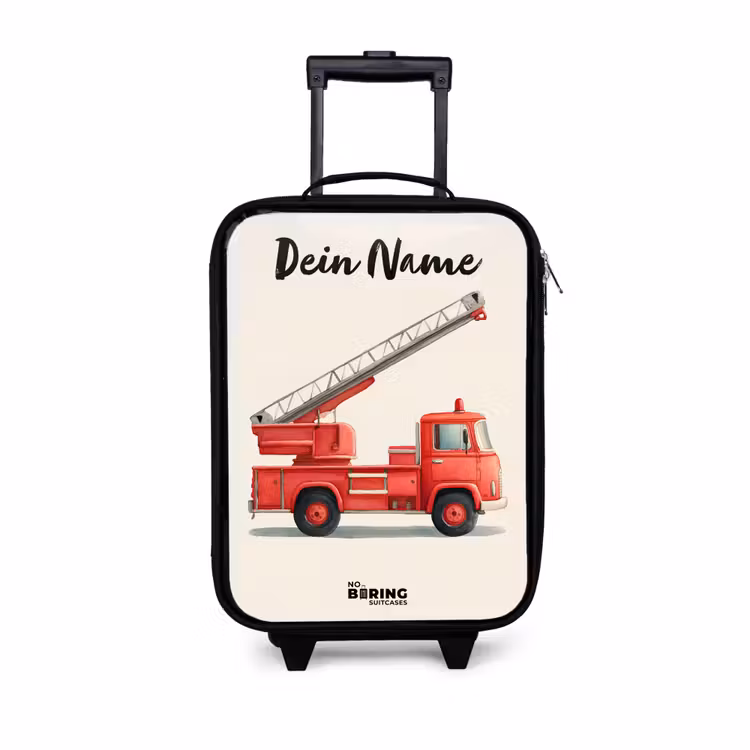 Brandweerwagen - Getekend - Rood Kinderkoffer - Zwart klein -3d