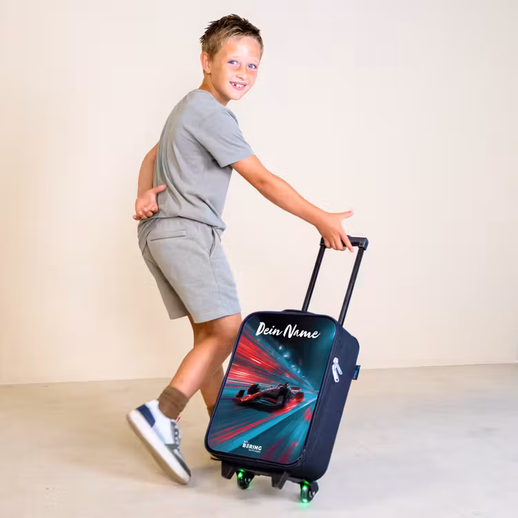 Formule 1 - Raceauto - Rood - Neonverlichting Kinderkoffer - Zwart klein -sfeer3