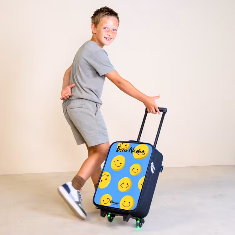 Vrolijke smileyregen Kinderkoffer - Zwart klein -sfeer3