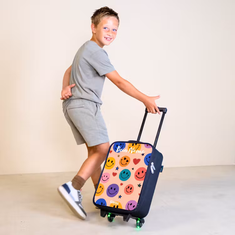 Vrolijk Smiley-patroon Kinderkoffer - Zwart klein -sfeer3