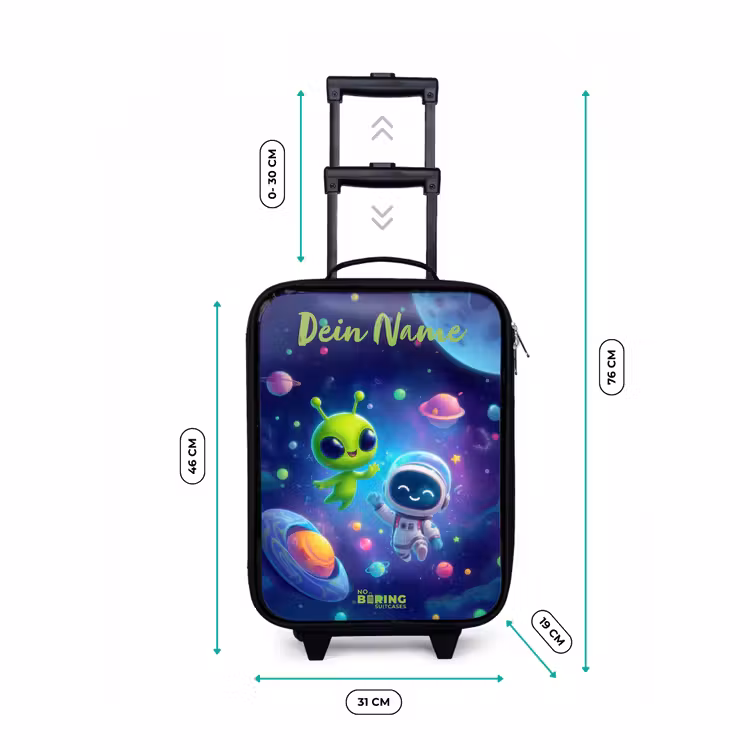 Vrolijke Ontmoeting in de Ruimte Kinderkoffer - Zwart klein -productfoto_formaten