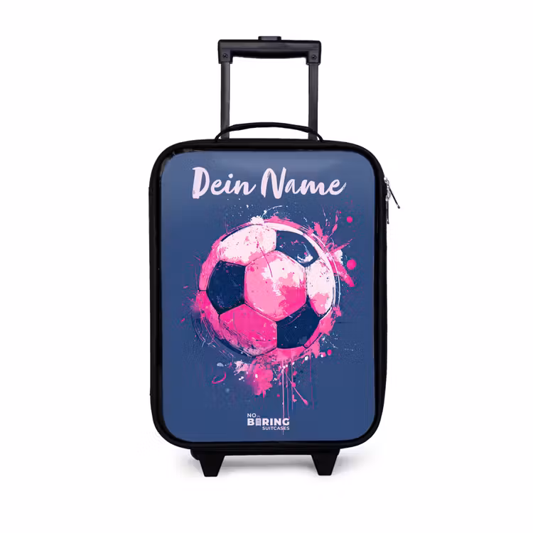 Voetbalvibes -  Verf - Roze - Blauw Kinderkoffer - Zwart klein -3d