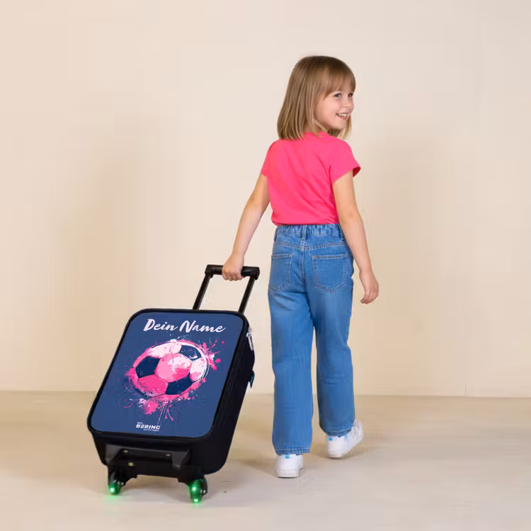 Voetbalvibes -  Verf - Roze - Blauw Kinderkoffer - Zwart klein -sfeer1