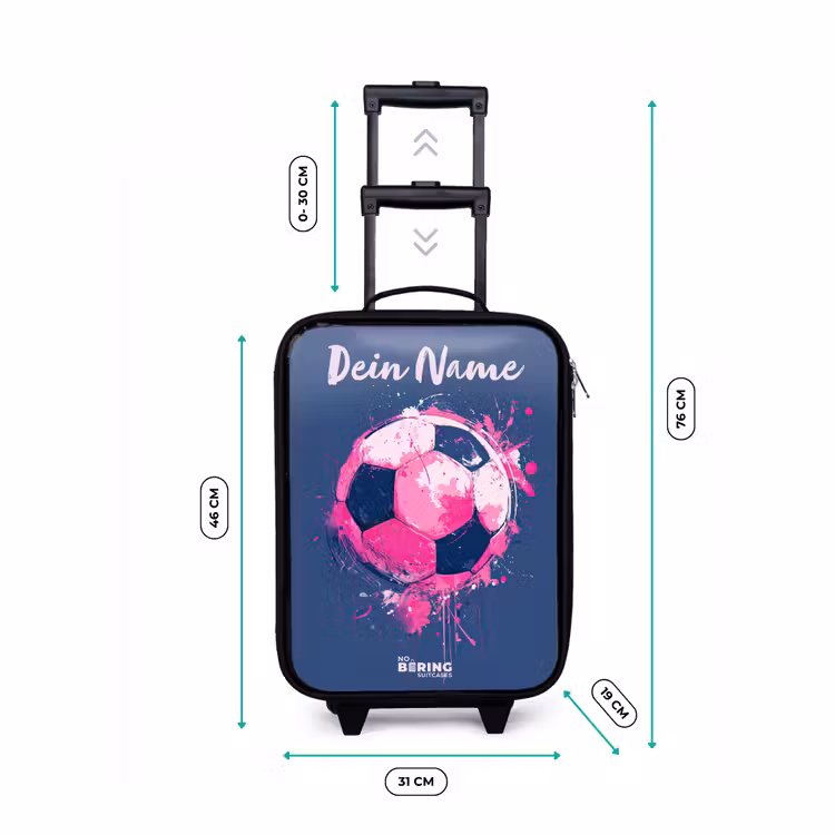 Voetbalvibes -  Verf - Roze - Blauw Kinderkoffer - Zwart klein -productfoto_formaten