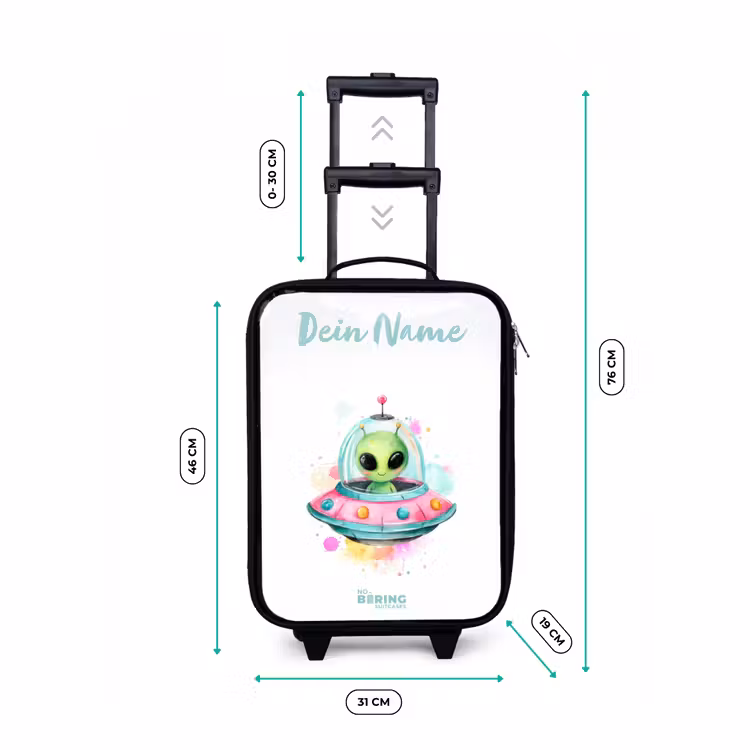 Groene alien in kleurrijke UFO Kinderkoffer - Zwart klein -productfoto_formaten