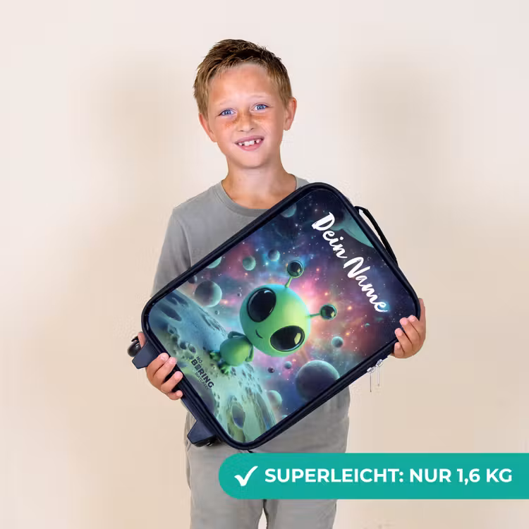 Groen buitenaards wezentje op maanlandschap Kinderkoffer - Zwart klein -sfeer4_DE