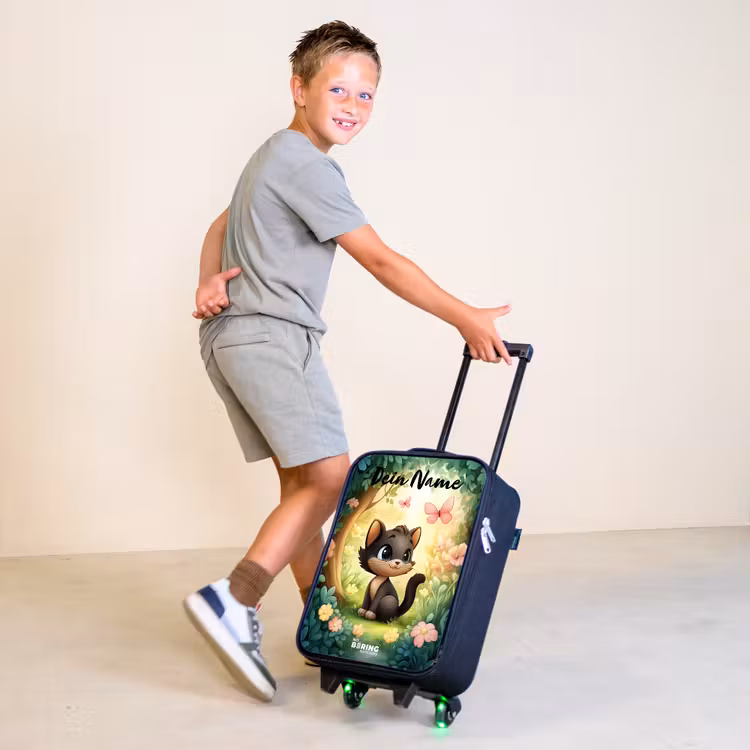 Kat - Vlinder - Bloemen Kinderkoffer - Zwart klein -sfeer3