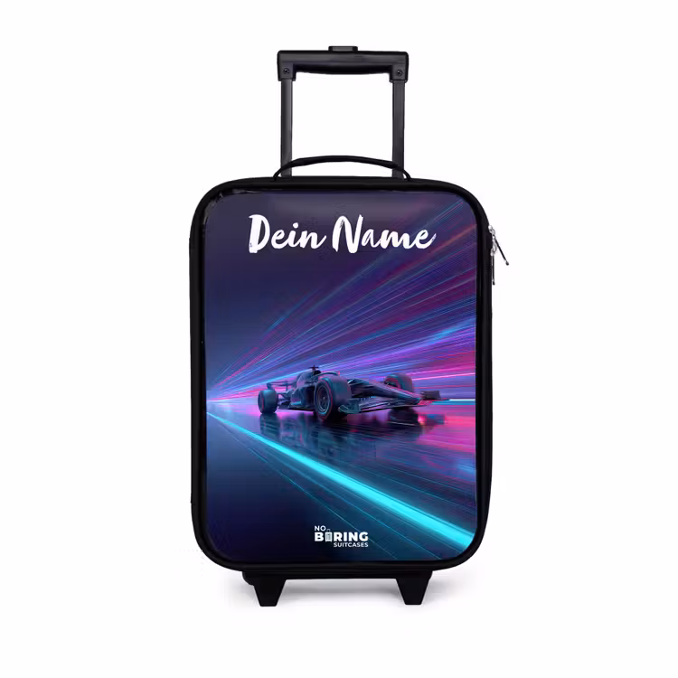 Lichtstralen - Neon - Racewagen - Paars Kinderkoffer - Zwart klein -3d