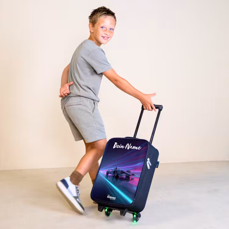 Lichtstralen - Neon - Racewagen - Paars Kinderkoffer - Zwart klein -sfeer3