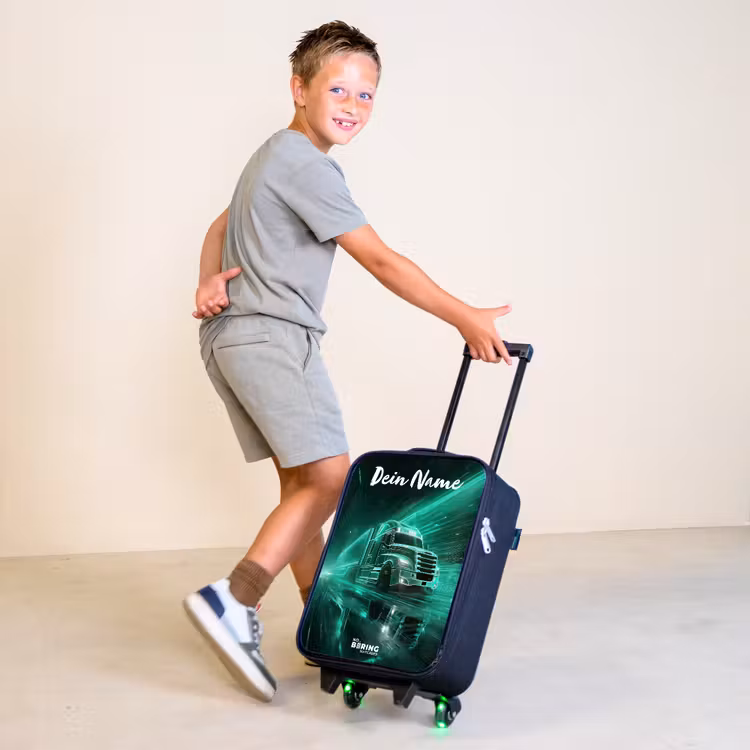 Vrachtwagen - Stad - Groen - Neon Kinderkoffer - Zwart klein -sfeer3