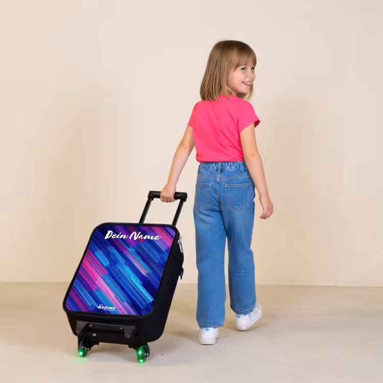 Neon - Strepen - Abstract - Blauw - Roze Kinderkoffer - Zwart klein -sfeer1