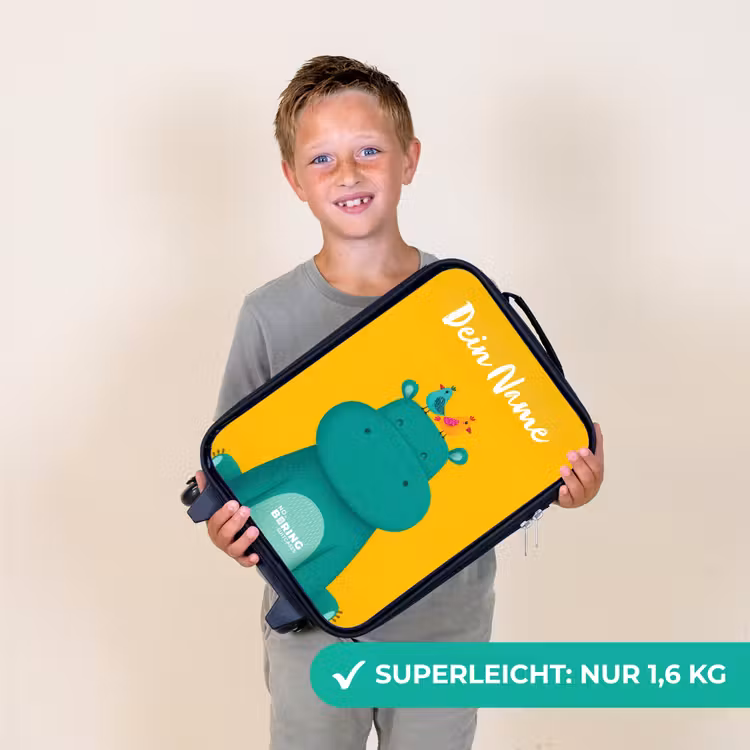 Nijlpaard - Vogels - Geel Kinderkoffer - Zwart klein -sfeer4_DE