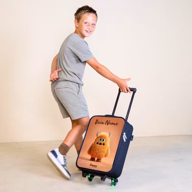 Oranje Pluizig Monster met Hoorns Kinderkoffer - Zwart klein -sfeer3