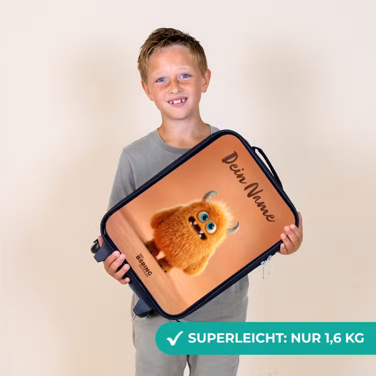 Oranje Pluizig Monster met Hoorns Kinderkoffer - Zwart klein -sfeer4_DE