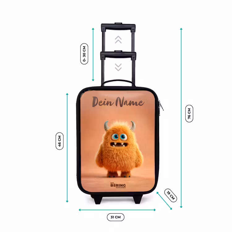 Oranje Pluizig Monster met Hoorns Kinderkoffer - Zwart klein -productfoto_formaten