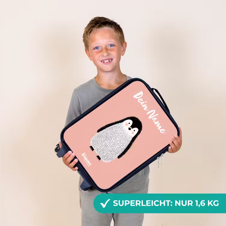Pinguïn - Stippen - Roze - Minimalistisch Kinderkoffer - Zwart klein -sfeer4_DE