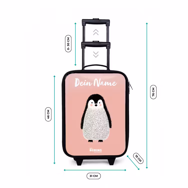 Pinguïn - Stippen - Roze - Minimalistisch Kinderkoffer - Zwart klein -productfoto_formaten