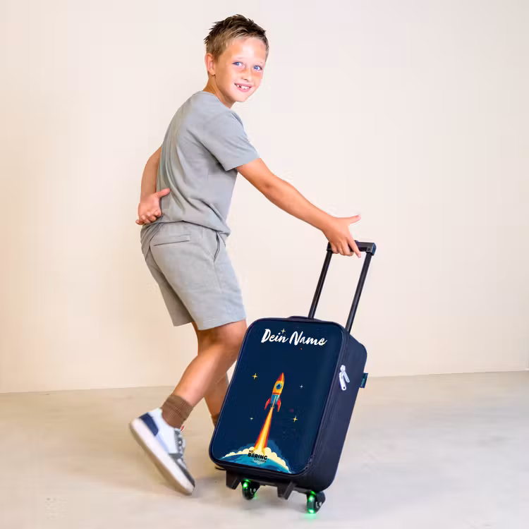 Planeet - Raket - Sterren - Donkerblauw Kinderkoffer - Zwart klein -sfeer3