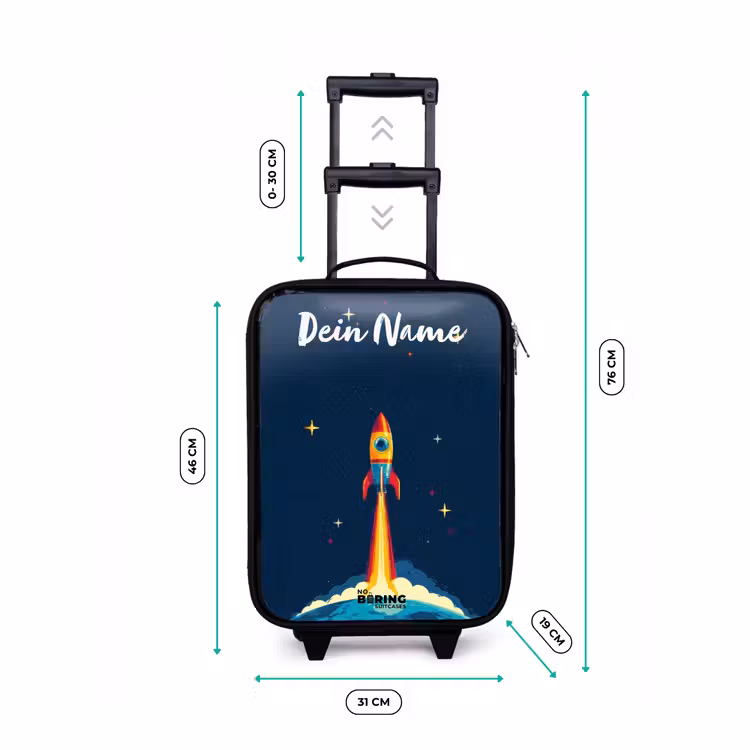 Planeet - Raket - Sterren - Donkerblauw Kinderkoffer - Zwart klein -productfoto_formaten