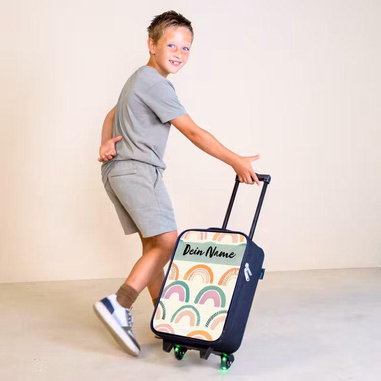 Regenboog - Pastel - Patroon Kinderkoffer - Zwart klein -sfeer3