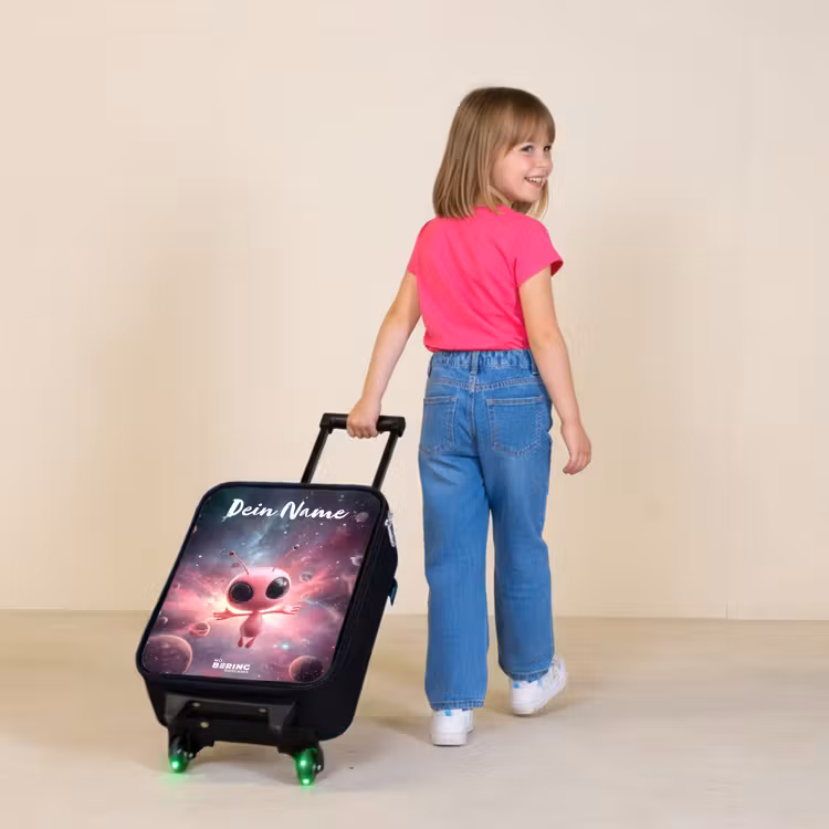 Roze Alien in Sterrennevel Kinderkoffer - Zwart klein -sfeer1