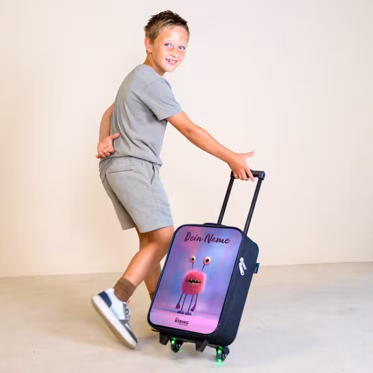 Roze harig monster met grote ogen Kinderkoffer - Zwart klein -sfeer3