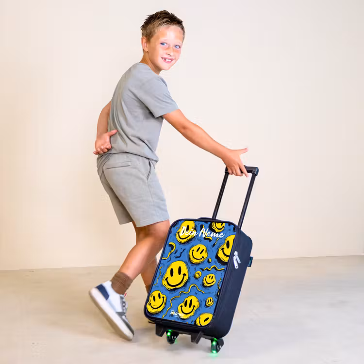 Smiley - Blauw - Geel Kinderkoffer - Zwart klein -sfeer3