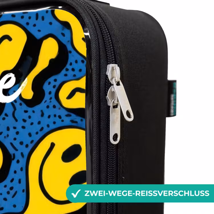 Smiley - Geel - Blauw Kinderkoffer - Zwart klein -rits_DE