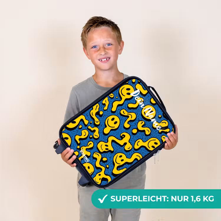 Smiley - Geel - Blauw Kinderkoffer - Zwart klein -sfeer4_DE
