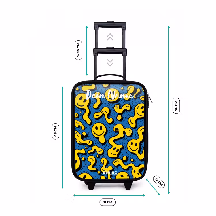 Smiley - Geel - Blauw Kinderkoffer - Zwart klein -productfoto_formaten
