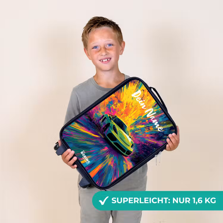 Sportauto - Groen - Verfstrepen - Kleuren Kinderkoffer - Zwart klein -sfeer4_DE