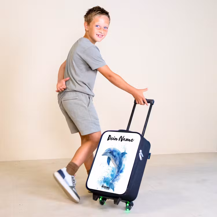 Springende blauwe dolfijn Kinderkoffer - Zwart klein -sfeer3