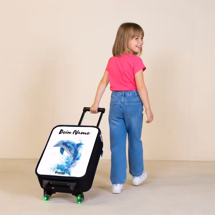 Springende blauwe dolfijn Kinderkoffer - Zwart klein -sfeer1