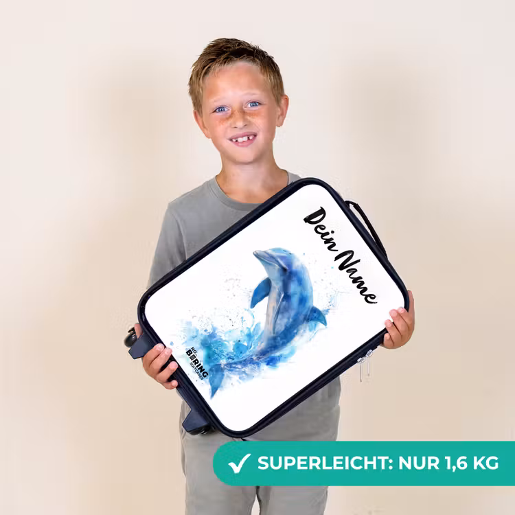 Springende blauwe dolfijn Kinderkoffer - Zwart klein -sfeer4_DE
