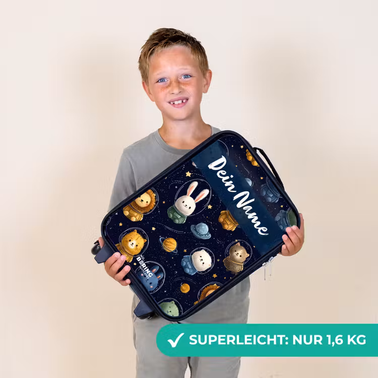 Dieren - Astronaut - Planeten - Sterren Kinderkoffer - Zwart klein -sfeer4_DE