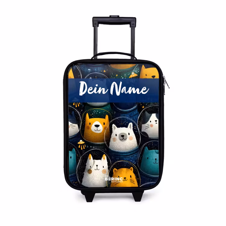 Dieren - Sterren - Planeten - Astronaut Kinderkoffer - Zwart klein -3d