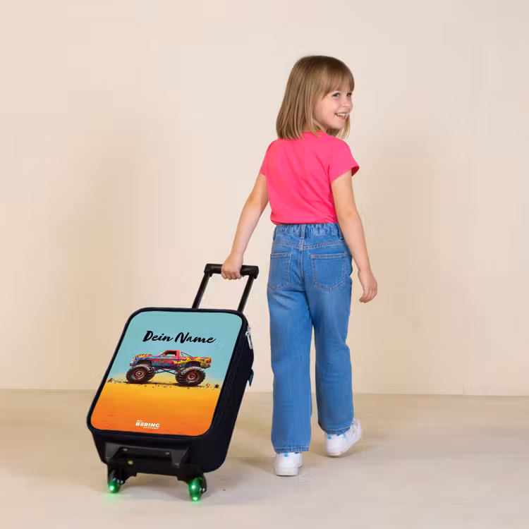 Monstertruck met Graffiti Print in het Zand Kinderkoffer - Zwart klein -sfeer1