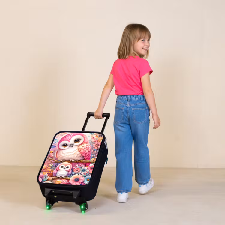 Moeder uil met kuiken tussen kleurrijke bloemen Kinderkoffer - Zwart klein -sfeer1