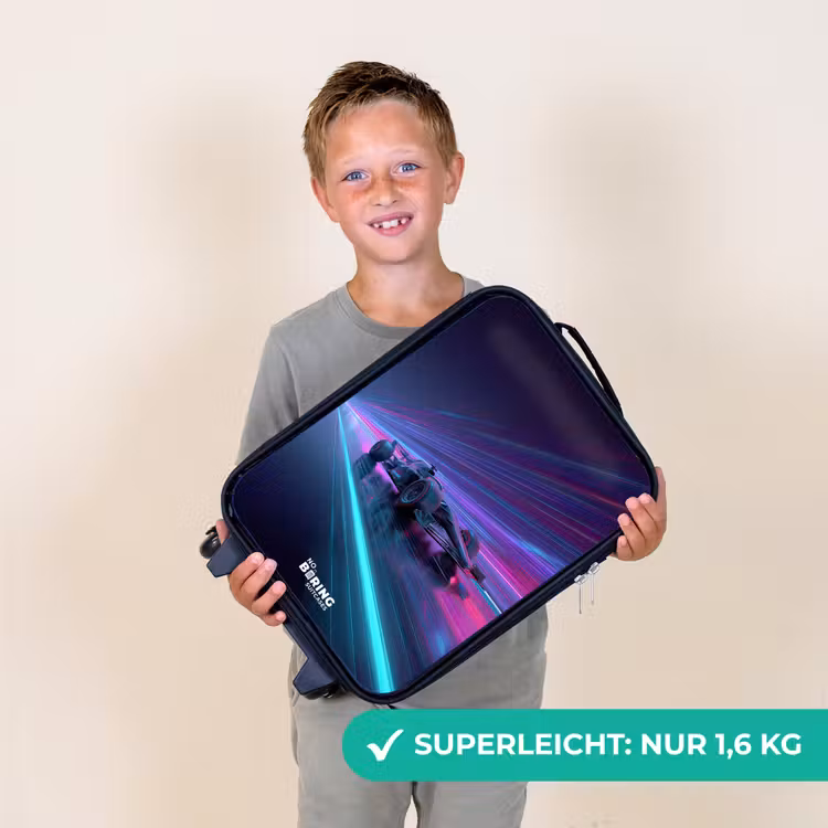 Neon - Raceauto - Lichtstrepen - Paars Kinderkoffer - Zwart klein -sfeer4_DE