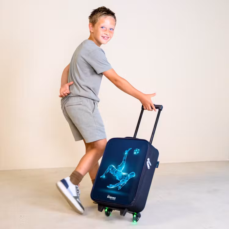 Omhaal in blauw neonvoetbal Kinderkoffer - Zwart klein -sfeer3