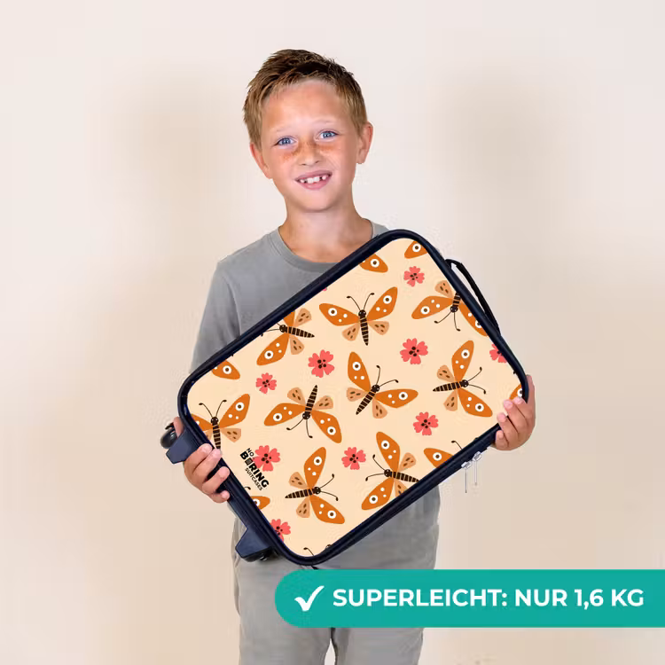 Oranje vlinders en roze bloemen op beige achtergrond Kinderkoffer - Zwart klein -sfeer4_DE