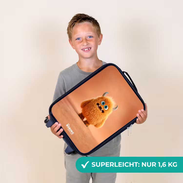 Oranje Pluizig Monster met Hoorns Kinderkoffer - Zwart klein -sfeer4_DE