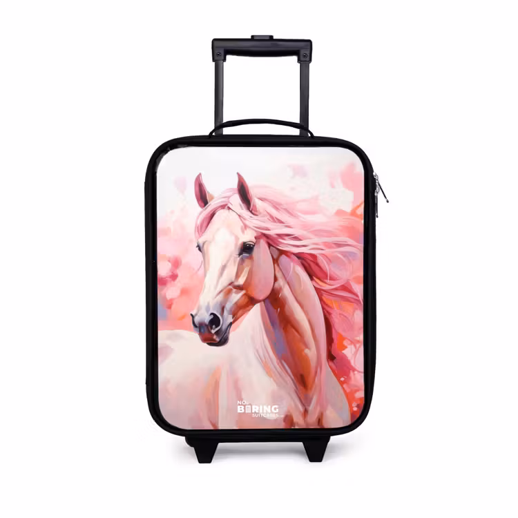 Pastel roze paard Kinderkoffer - Zwart klein -3d