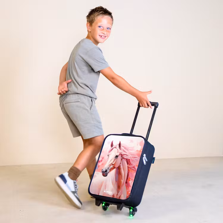 Pastel roze paard Kinderkoffer - Zwart klein -sfeer3