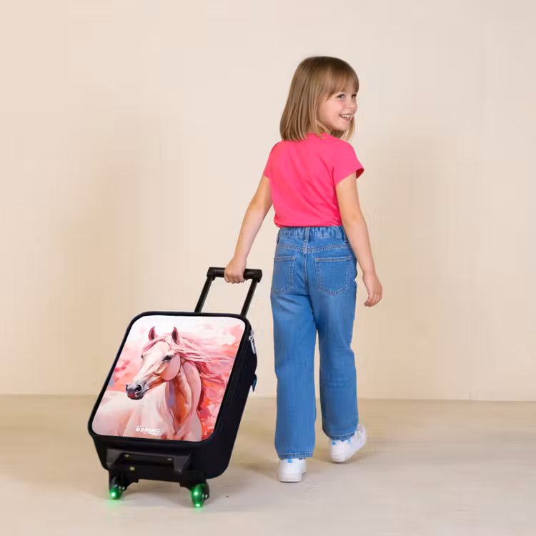 Pastel roze paard Kinderkoffer - Zwart klein -sfeer1