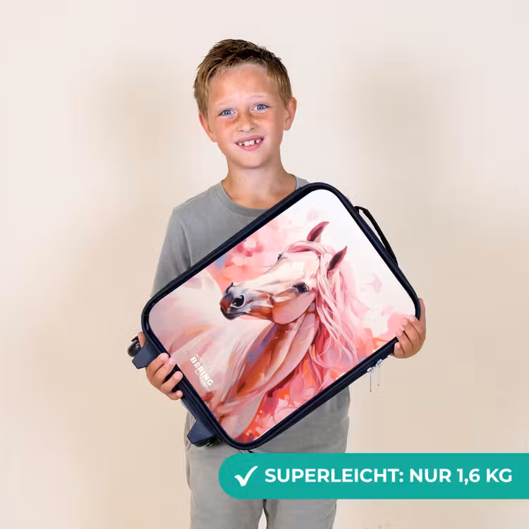 Pastel roze paard Kinderkoffer - Zwart klein -sfeer4_DE